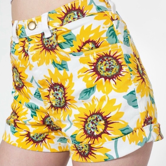 American Apparel Sunflower Printed High Rise Denim Jean Shorts Women’s 28/29 - Picture 2 of 9